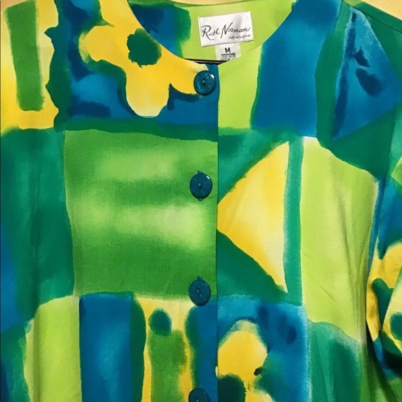 Hippie, Boho,Art, wearable art, Ruth Norman M multi art color blouse bohemian - Picture 4 of 4